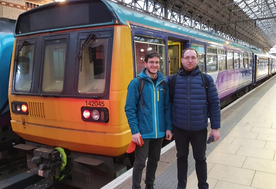 Giacomo and Gianluca with a Class 142 'Pacer' at Manchester Piccadilly station
